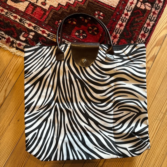 Vintage Handbags - Foldable Zebra print tote bag